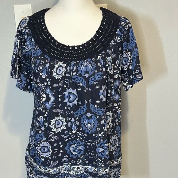 Lucky Brand cotton blend boho print crochet neck top size XS BIN F - Picture 3 of 9